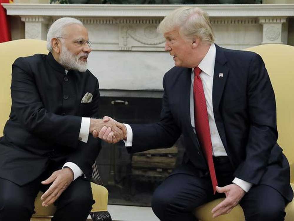President Donald Trump shakes hands with Indian Prime Minister Narendra Modi during their meeting in the Oval Office of the White House in Washington, Monday, June 26, 2017.AP/ PTI