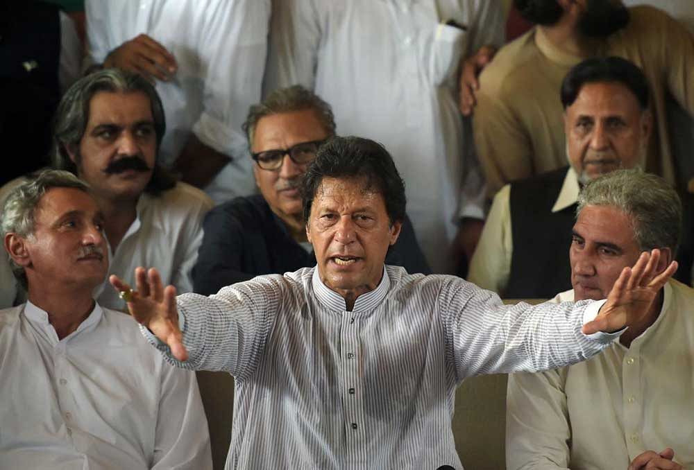 Pakistan opposition leader and head of the Pakistan Tehreek-i-Insaf party, Imran Khan at a press conference in Islamabad. Despite his huge urban base, Khan is struggling to prevail over Nawaz Sharif's Pakistan Muslim League-Nawaz party, especially in Punjab.
