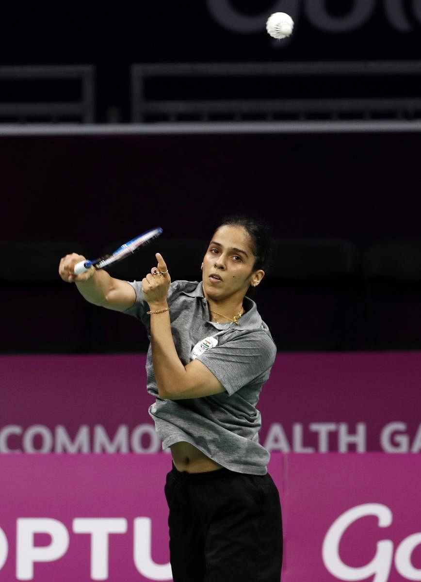 Indian shuttler Saina Nehwal in action during the mixed team badminton event on Thursday. REUTERS