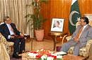 This photo made available by the Press Information Department shows, External Affairs Minister S  M Krishna (left) meeting Pakistani President Asif Ali Zardari in Islamabad on Thursday. AP/ PID