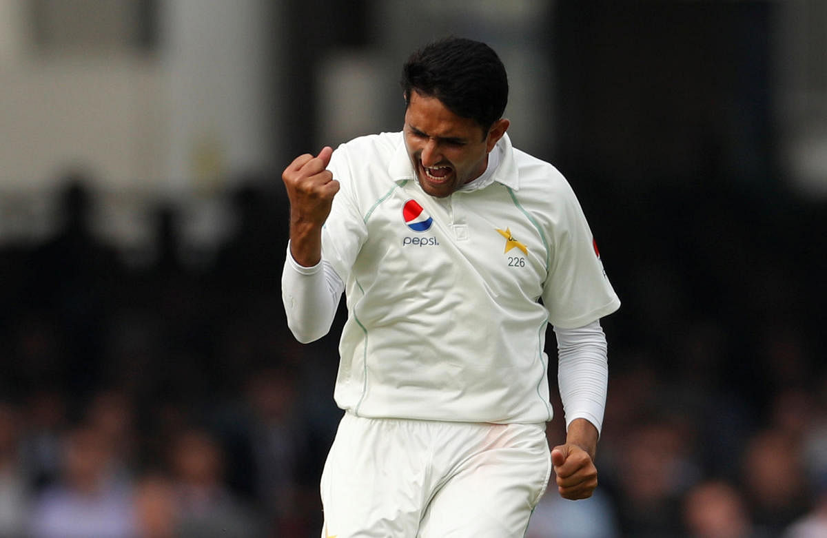 Pakistan pacer Mohammad Abbas celebrates the wicket of England's Dom Bess. Reuters