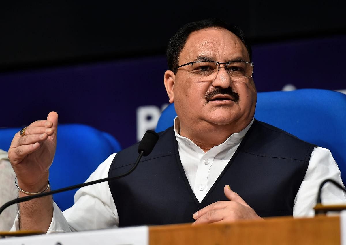 Union Minister for Health &amp; Family Welfare J P Nadda addresses a press conference on the achievements of his ministry in the last 4 years, in New Delhi. (PTI Photo)