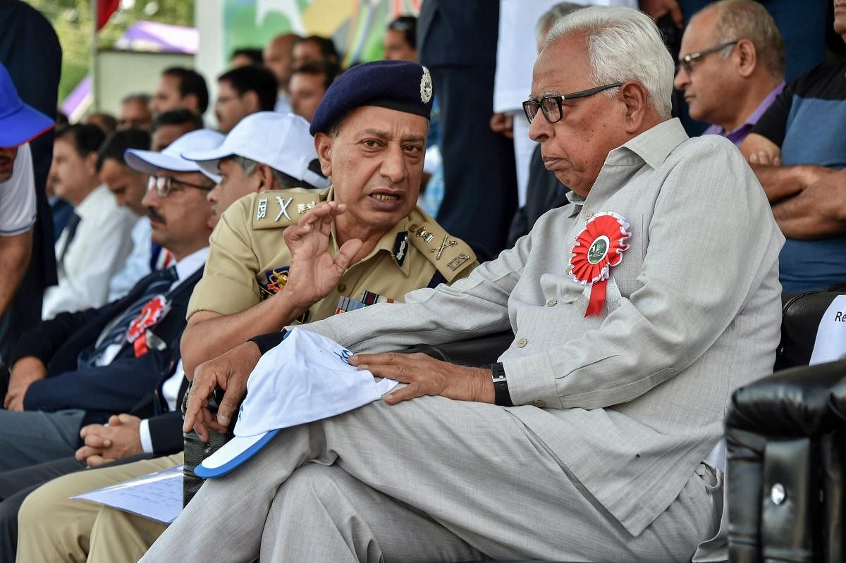 Jammu and Kashmir Governor NN Vohra and DGP SP Vaid. PTI File Photo