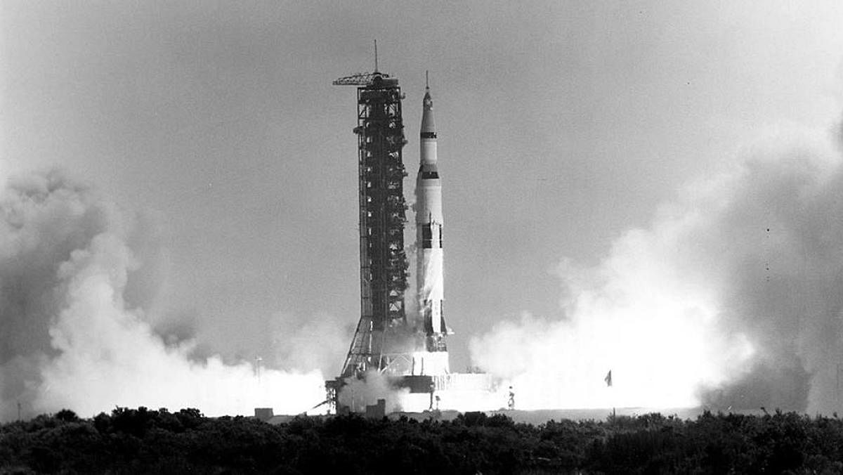 At 9:32 a.m. EDT, July 16, 1969, when Apollo 11 launched from Florida, taking commander Neil Armstrong, lunar module pilot Buzz Aldrin and command module pilot Michael Collins on a mission for the history books – a mission to become the first humans to land on another celestial body. - Armstrong and Aldrin became the first humans to set foot on the Moon, while Michael Collins remained aboard the command module in lunar orbit. (Photo by HO / NASA / AFP) 