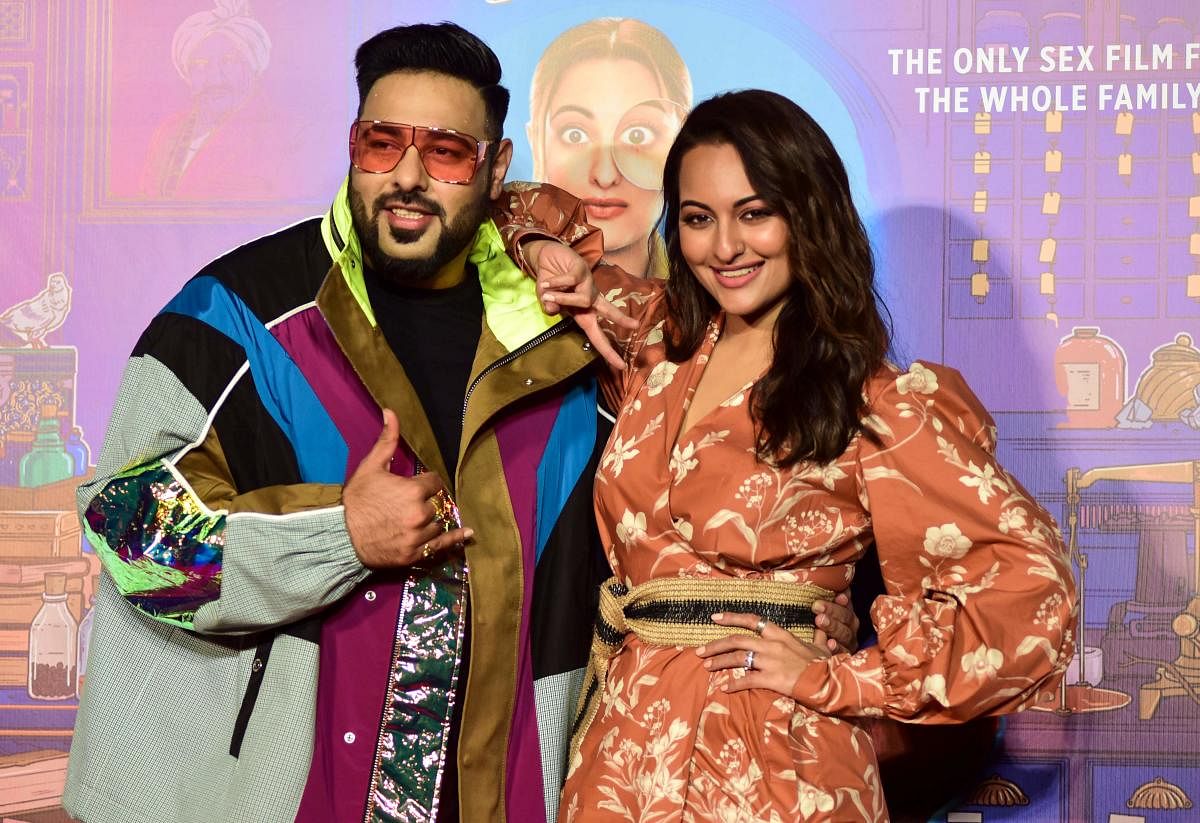 Rap-music composer and singer Badshah (L) and Bollywood actress Sonakshi Sinha (R) attend the trailer launch of their upcoming Hindi film 'Khandaani Shafakhana' in Mumbai on July 22, 2019. (Photo by Sujit Jaiswal / AFP)