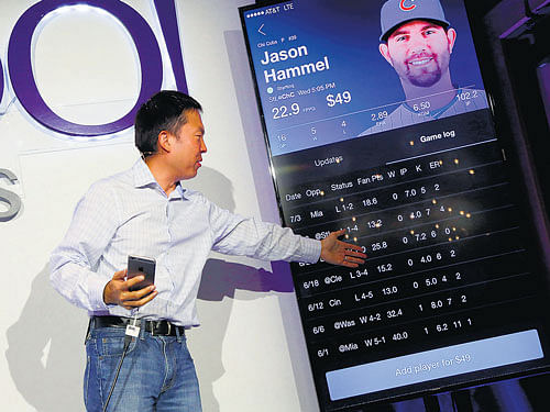 ultimate team: Kelly Hirano, a Yahoo executive, presents the company's new daily fantasy sports games in San Francisco. Playing fantasy sports is one of the most popular pastimes for Internet users, where fans can assemble rosters of real players to create dream teams.  nyt