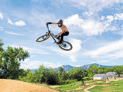 TAKING THE 'HIGH'WAY: Mountain biking on the Dirt Jumps track at Valmont Bike Park in Boulder, Colorado.