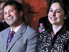 Master blaster Sachin Tendulkar and his wife Anjali Tendulkar attending a ceremony organised by 'Sports Illustrated' to felicitate the most influential people in Indian sports in Mumbai on Monday night. PTI