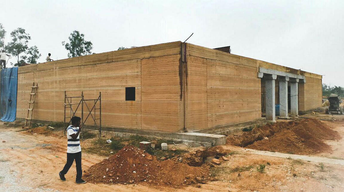 The under construction building of the Dr H N Science Centre, at Hosur, Gauribidanur. The Centre is yet to be dedicated.
