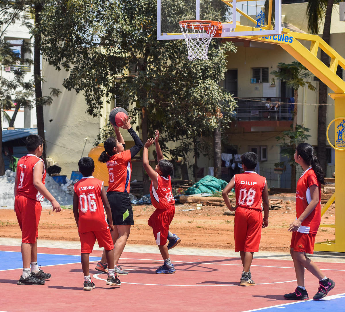 A basketball court and two football grounds are among a host of facilities at the Nettakallappa Centre for Sports at Deccan International School, which was inaugurated in Bengaluru on Saturday. DH Photo