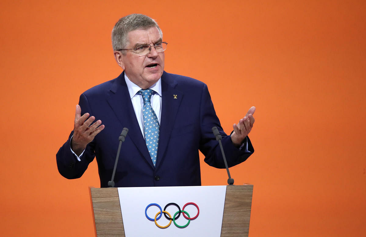 International Olympic Committee (IOC) President Thomas Bach opens the 134th session during which the host city for the 2026 Winter Olympic Games. (Reuters Photo)