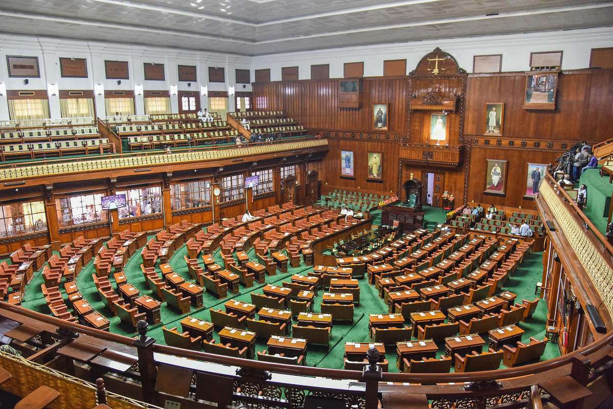 A view of Legislative Assembly, Vidhana Soudha, in Bengaluru. (Photo by S K Dinesh)