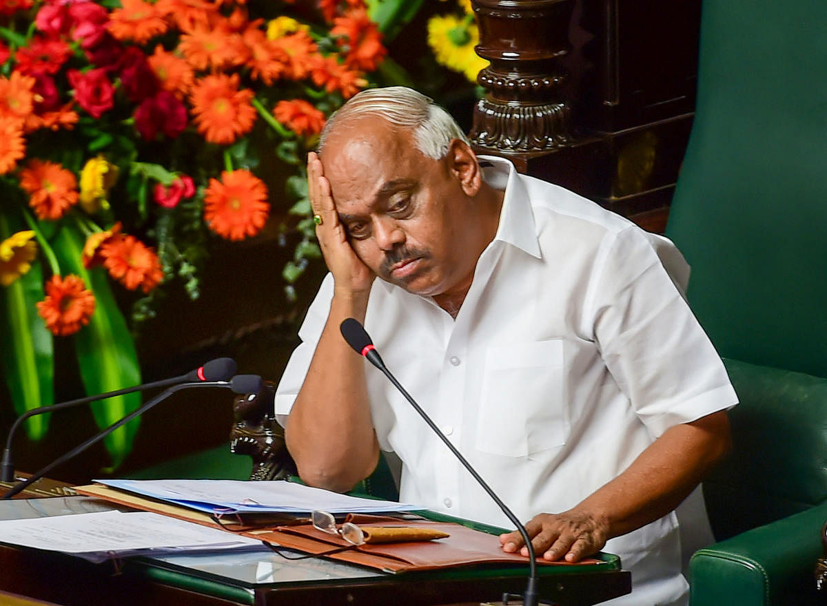 Karnataka Assembly Speaker KR Ramesh Kumar during Assembly Session at Vidhana Soudha, Bengaluru (PTI Photo)