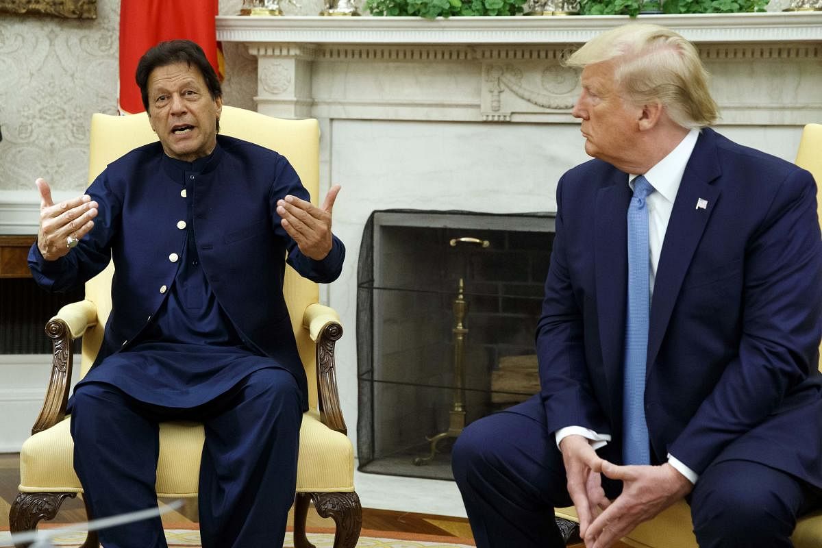 Pakistani Prime Minister Imran Khan speaks during a meeting with President Donald Trump in the Oval Office of the White House (AP/PTI Photo)