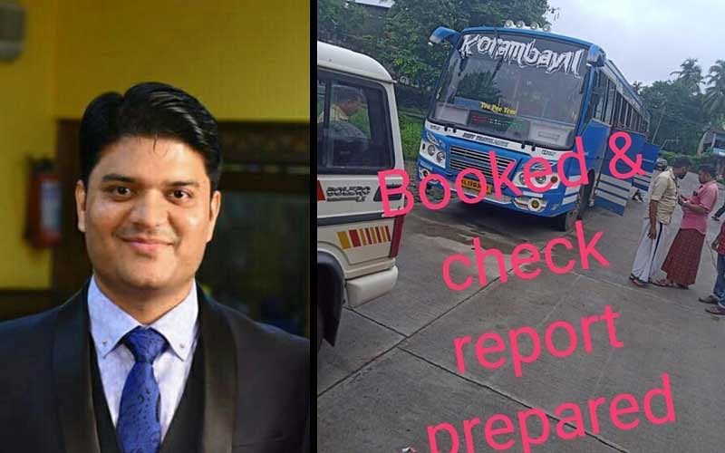 Malappuram district collector Jafar Malik and the private bus.