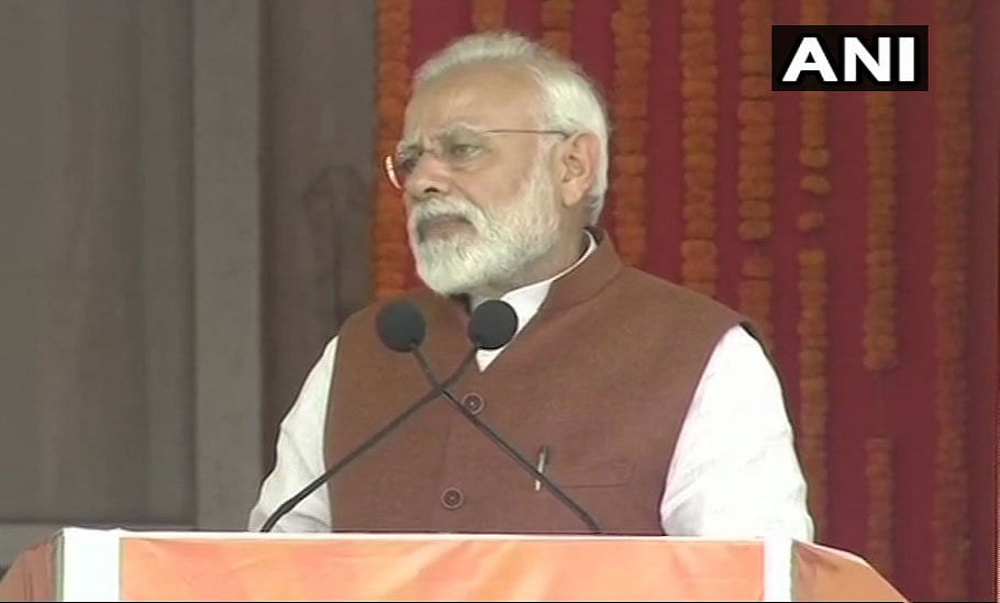 Modi lashed out at Naidu for aligning with the Congress, saying the former chief minister NT Ramarao (NTR) had launched the party to make Andhra Pradesh "congress-mukth" after he was a victim of its 'arrogance.' (Image: ANI/Twitter)