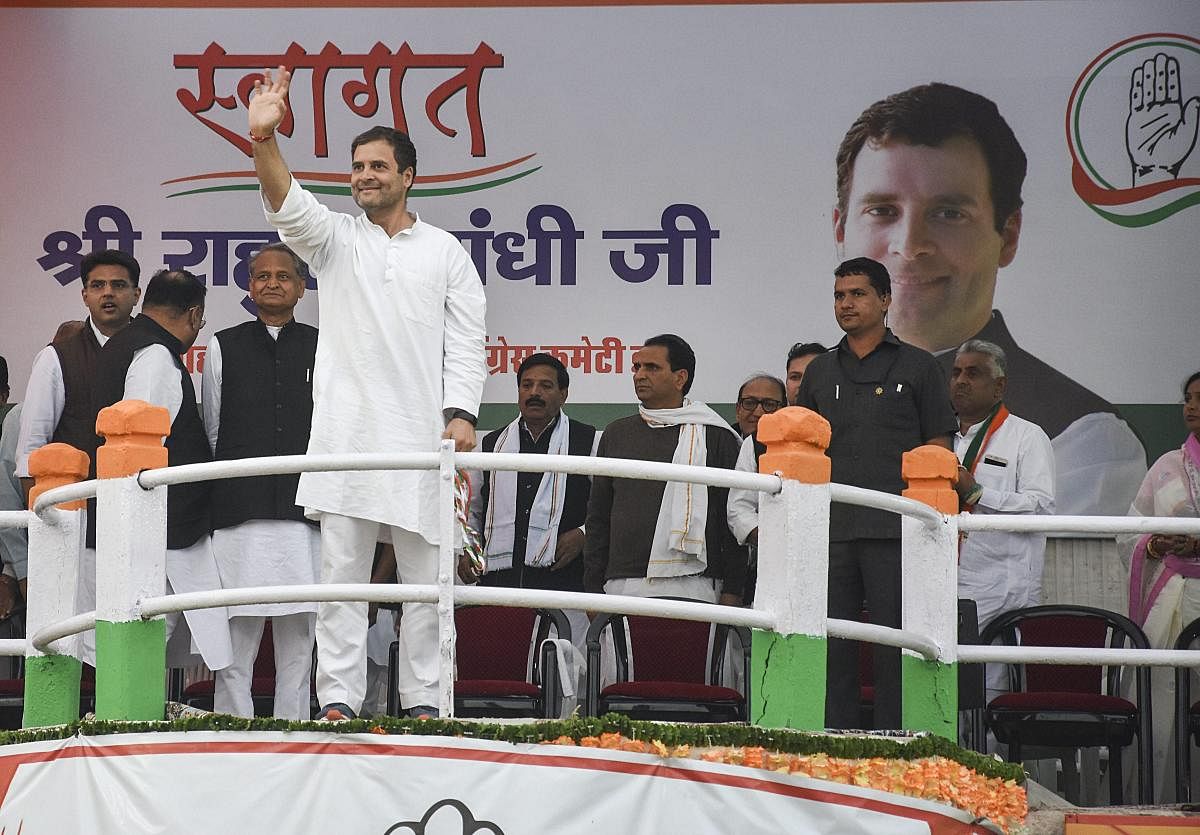 Terming the Telangana Rashtra Samithi (TRS) as Telangana Rashtriya Sangh Parivar, AICC chief Rahul Gandhi gave a call to voters to defeat both the parties in the ensuing assembly elections and then in the 2019 General elections.  PTI photo