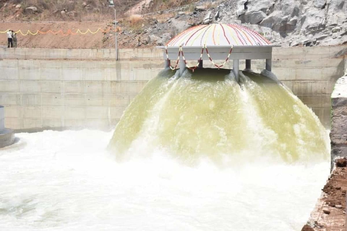 Officials after switching on the first pump of Kaleshwaram project