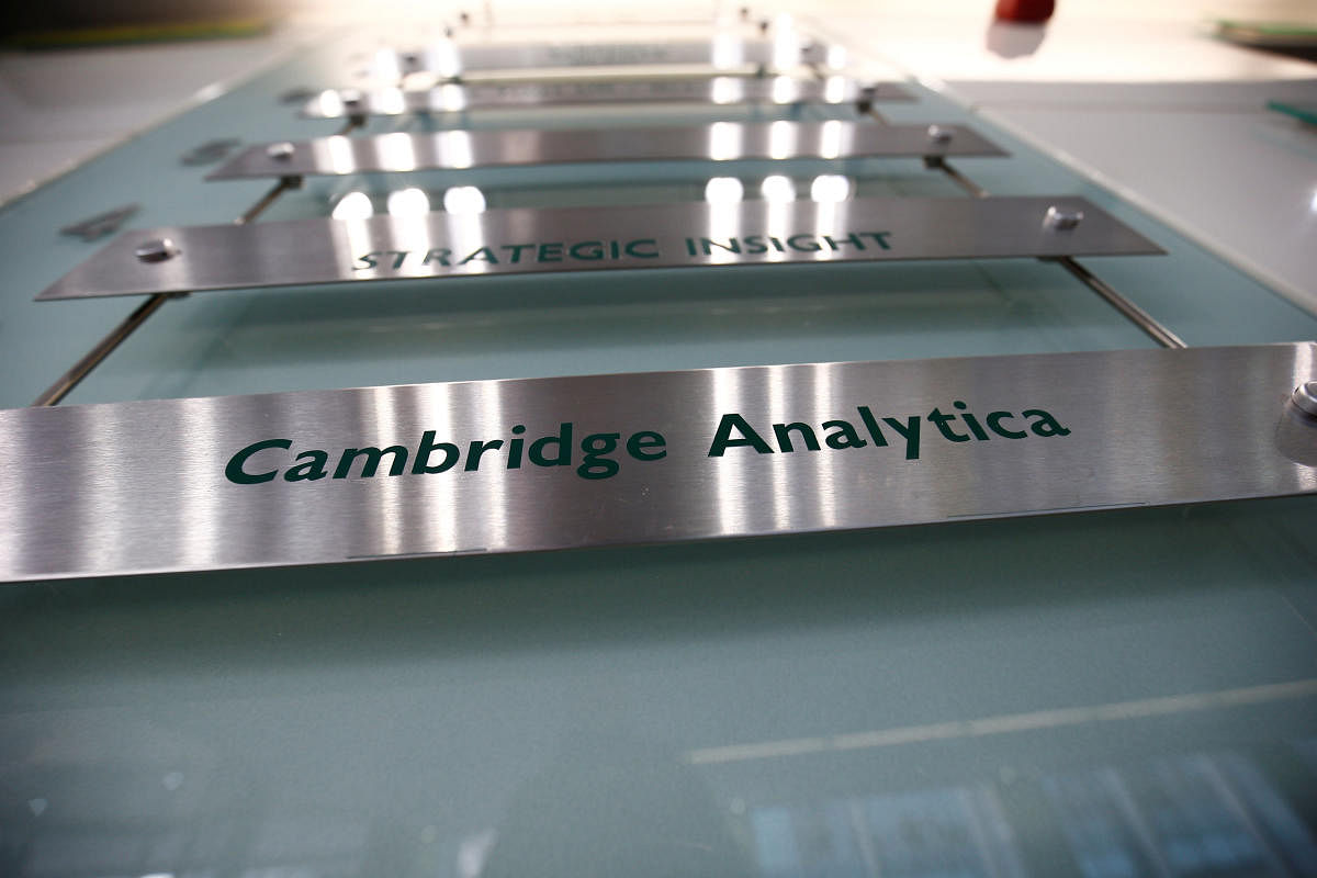 The nameplate of political consultancy, Cambridge Analytica, is seen in central London, Britain March 21, 2018. Reuters file photo