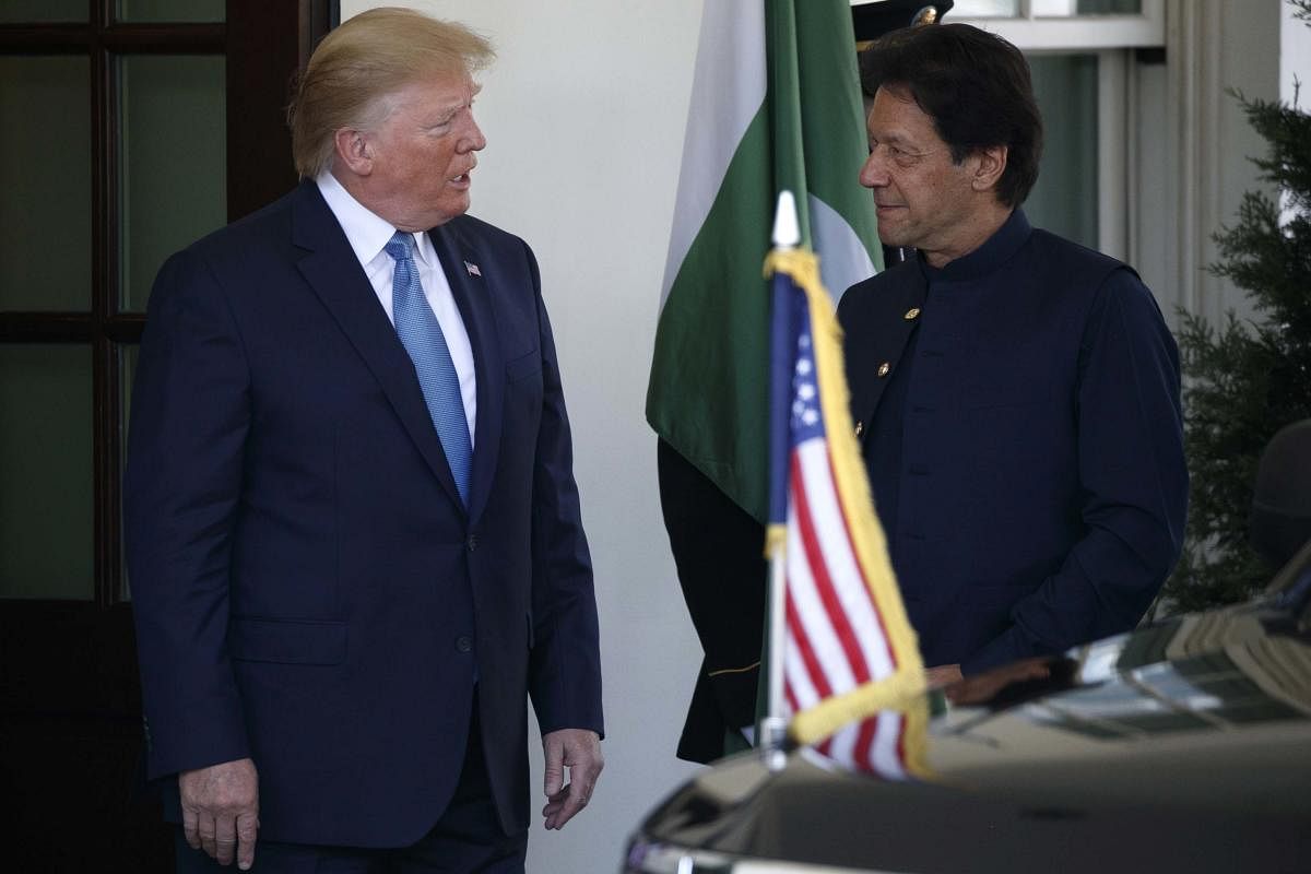 President Donald Trump greets Pakistan's Prime Minister Imran Khan as he arrives at the White House earlier this week (AP/PTI Photo)