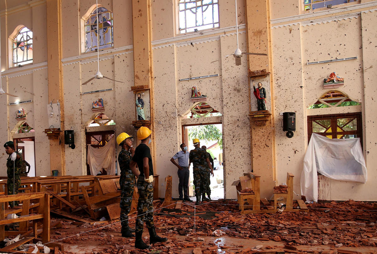 A view of the damage at St. Sebastian Catholic Church, after bomb blasts ripped through churches and luxury hotels. Photo credit: Reuters