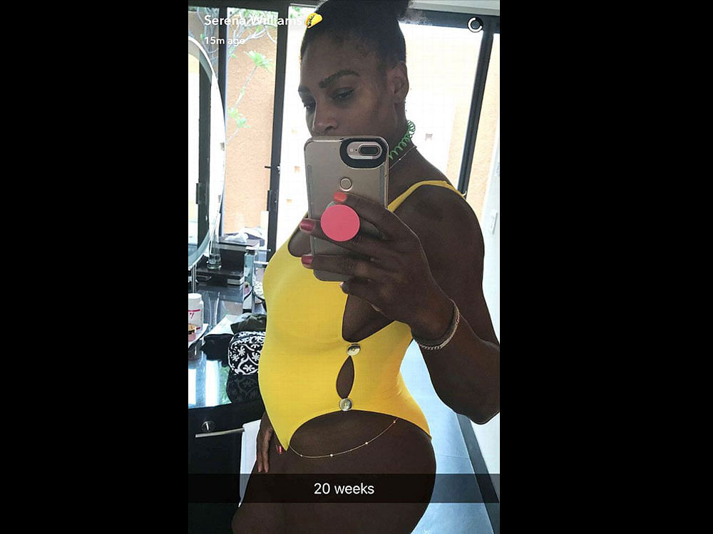 If Williams is 20 weeks into her pregnancy, that means she was already expecting when she won her record-setting 23rd Grand Slam title at the Australian Open in January, where she beat her elder sister Venus in the final. Photo credit: Snapchat