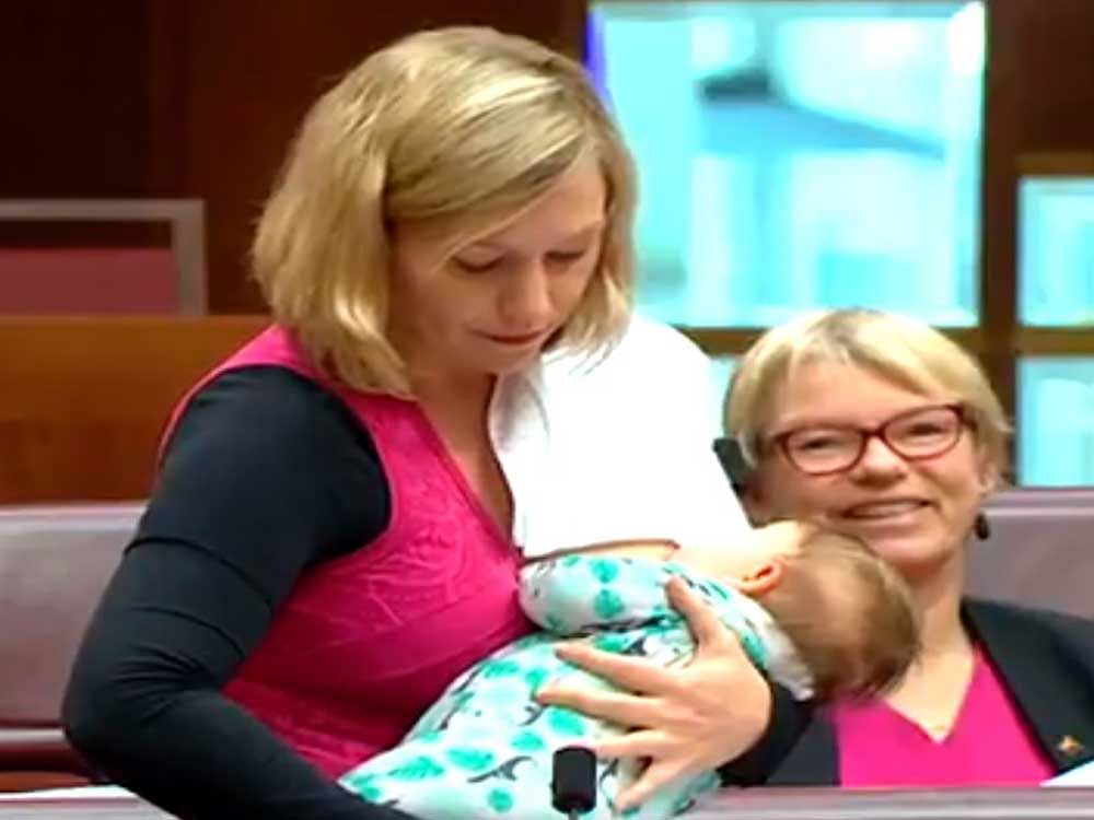 Aus senator breastfeeds baby while moving motion in Parliament