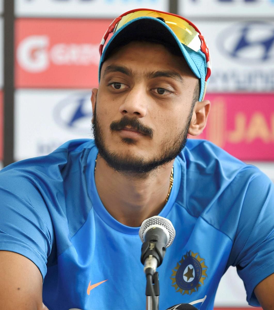 Indian cricketer Axar Patel during a press conference ahead of T20 cricket match against New Zealand in Rajkot on Friday. PTI Photo