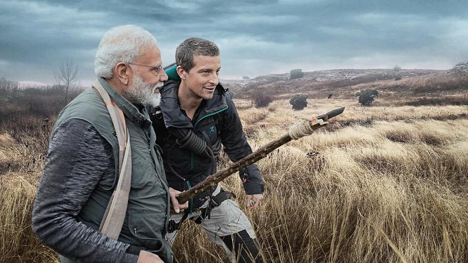 PM Modi and Bear Grylls in a scene from the Man vs Wild show.