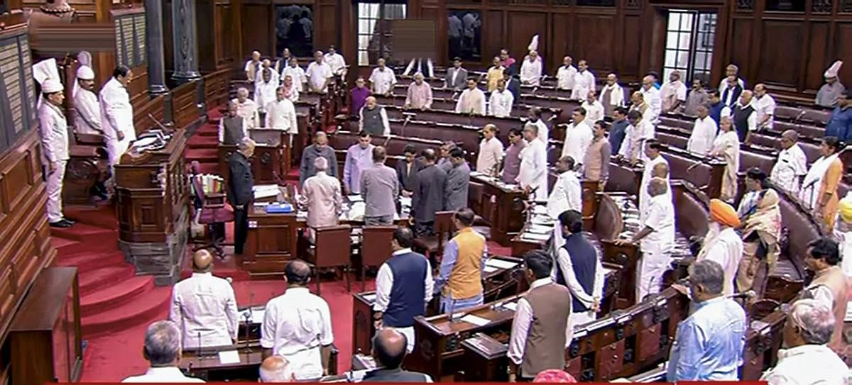 Rajya Sabha was adjourned briefly as Opposition raised the issue as MPs from Congress, BSP, APP, Trinamool Congress, SP, CPI(M), CPI, RJD and DMK among others demanded to suspend the business of the House to discuss the matter. (PTI Photo)