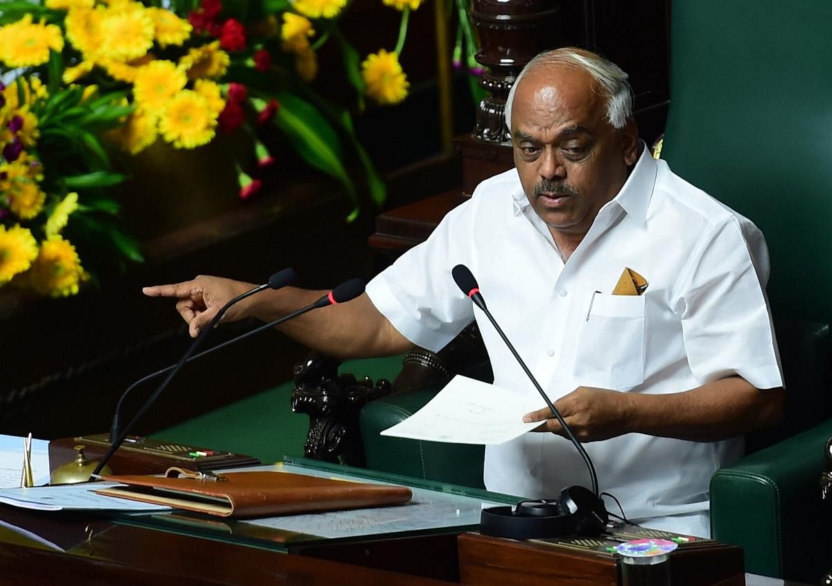 KR Ramesh Kumar speaks during an Assembly session to prove the majority for Karnataka Chief Minister B S Yediyurappa-led BJP government. PTI