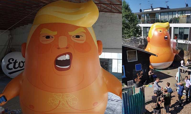 The six-metre orange-coloured balloon will be flying above the Parliament Square Gardens for two hours on the morning of July 13, according to reports. Image source: Twitter/@TrumpBabyUK