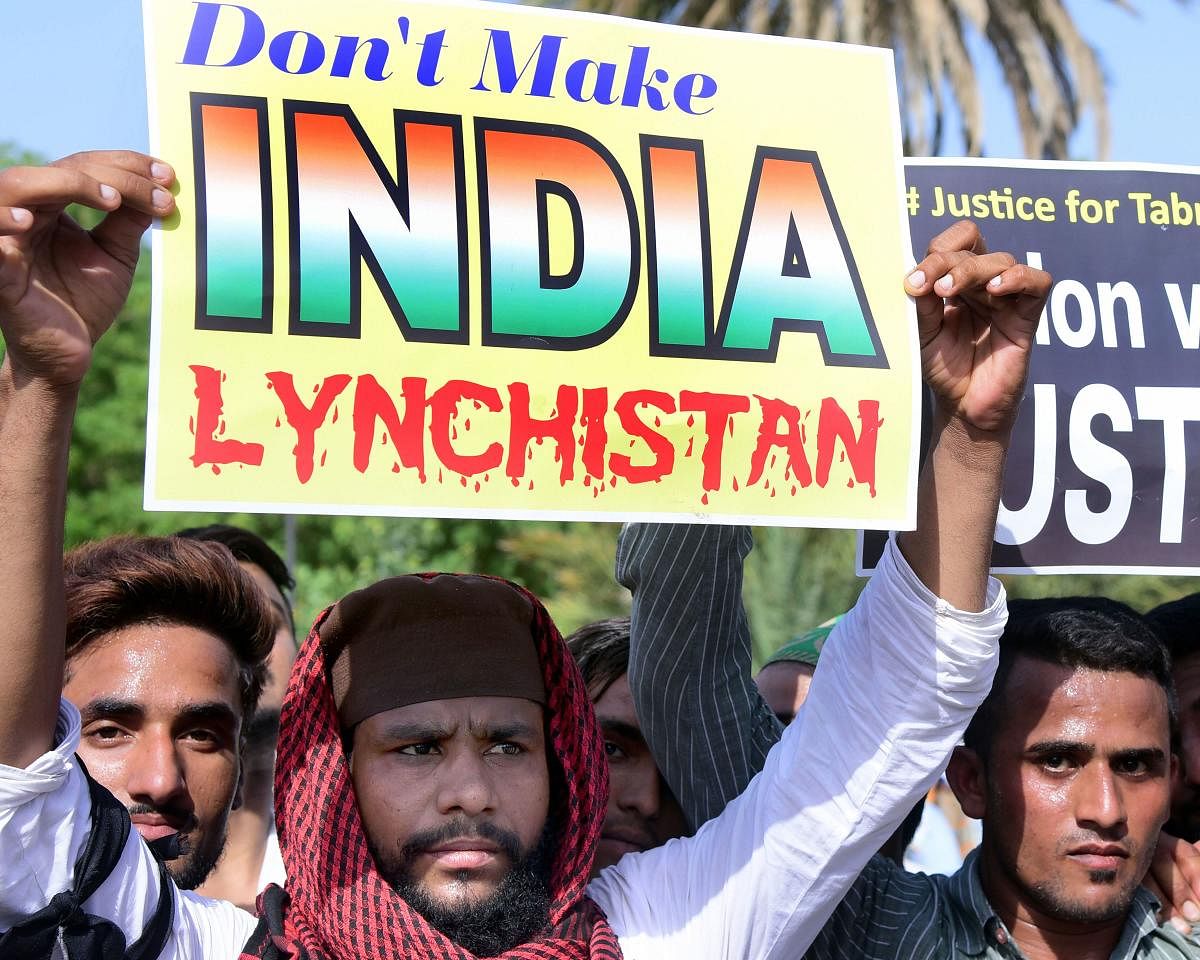 Muslim activists protest against the recent incidents of mob lynching, in Bikaner, Friday, June 28, 2019. (PTI Photo) 