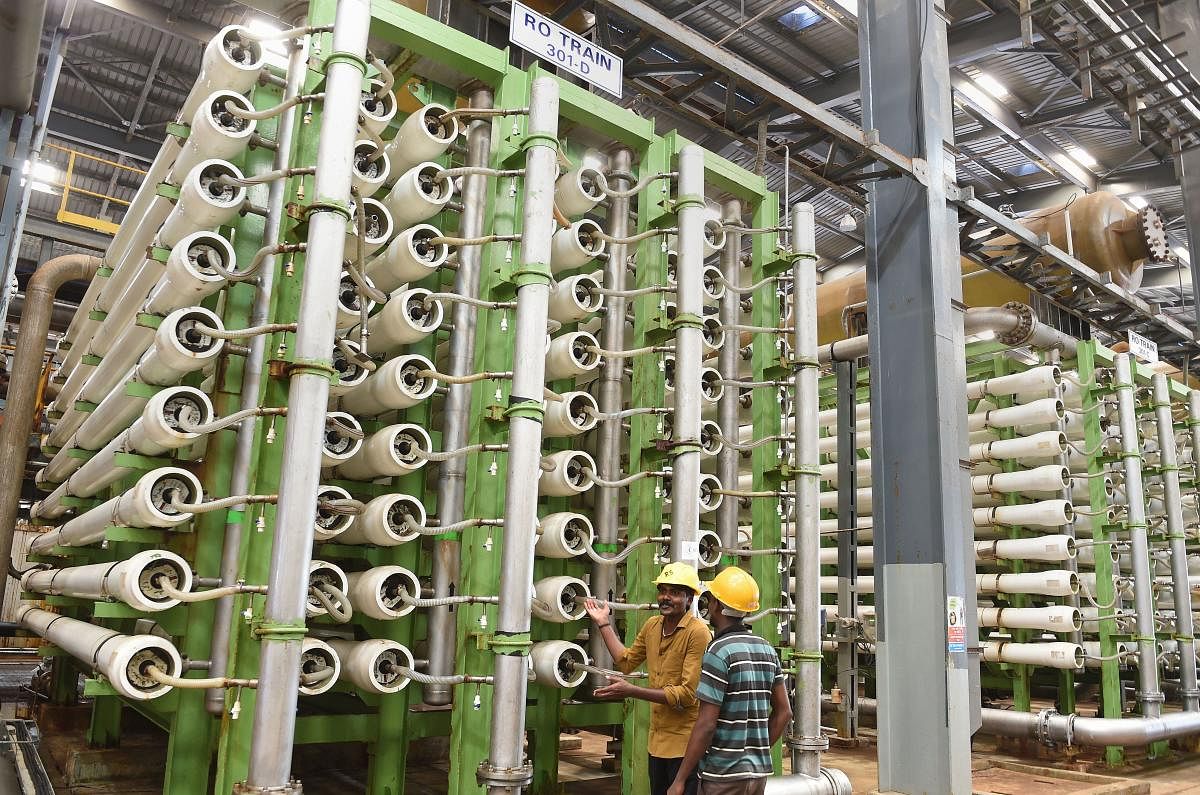 RO machines section of first phase of desalination plant, at Nemmeli located near Chennai (PTI Photo)