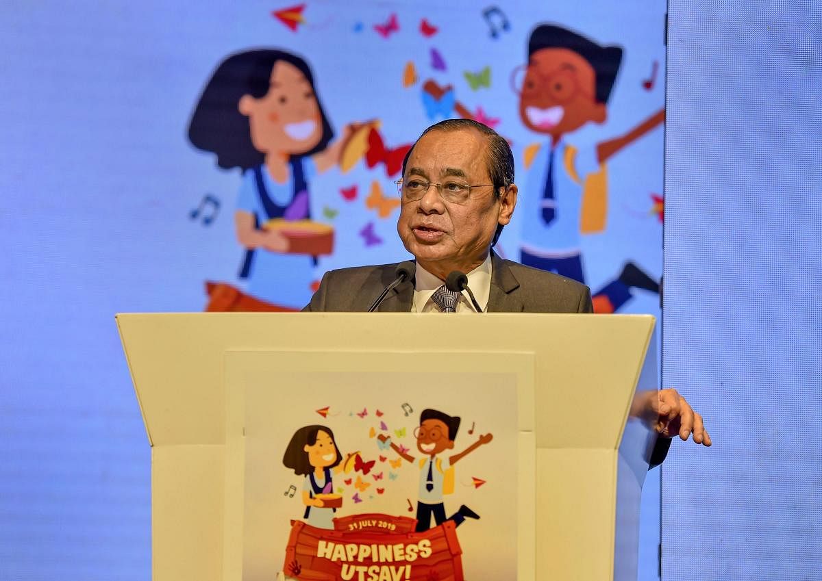 Chief Justice of India Ranjan Gogoi addresses the Happiness Education Conference 2019, in New Delhi (PTI Photo)