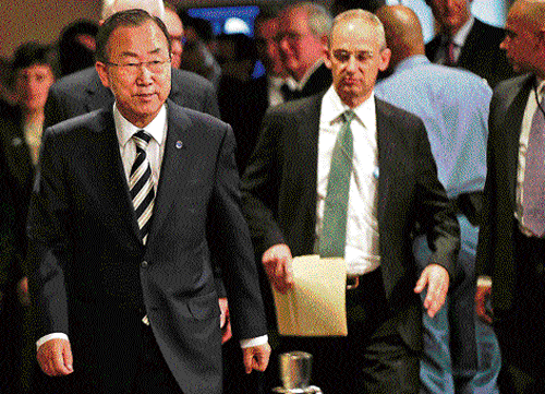 peace mission: UN Secretary-General Ban Ki-moon prepares to speak to the media about the conclusion of the UN inspectors' report on chemical weapons use in Syria after a Security Council meeting at the UN headquarters in New York City.