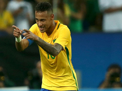 Neymar (BRA) of Brazil celebrates scoring a goal. REUTERS
