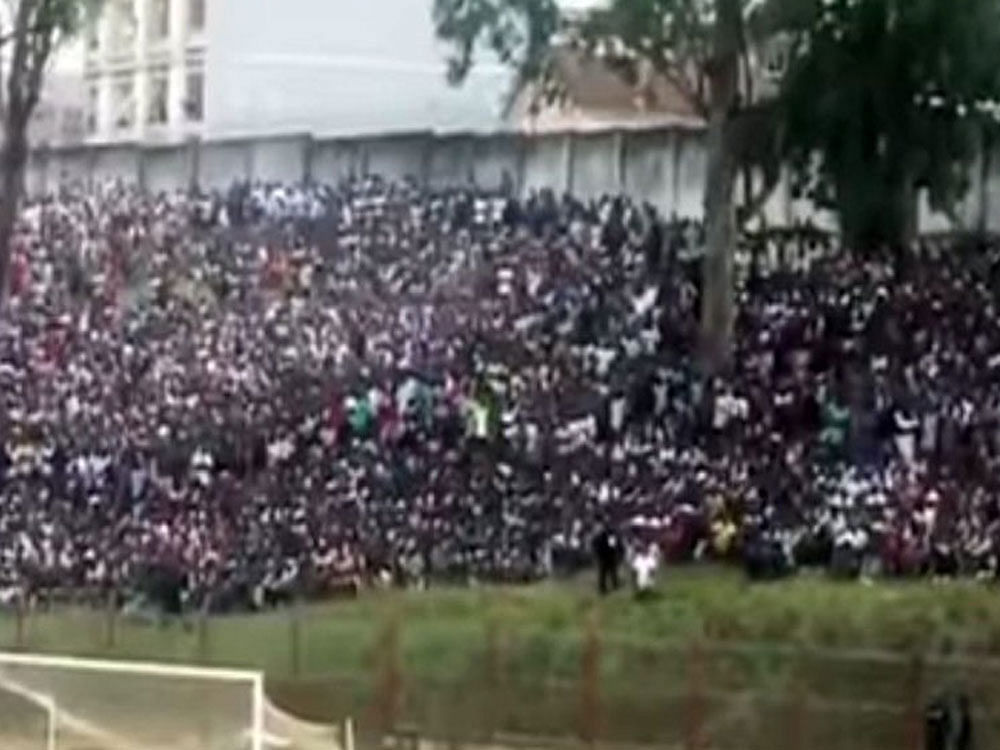 Panic spread through the crowd at the match in the town of Uige between Santa Rita de Cassia and Recreativo de Libolo in Angola's domestic league season. Some witnesses said many fans did not have tickets to the match, while other reports said that spectators inside the stadium were not aware of the stampede until it was over. Image: Twitter