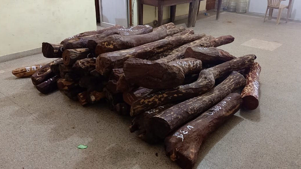 Two alleged international red sanders smugglers were arrested and two tonnes of red sanders wood worth Rs 60 lakh seized from them, police said Wednesday.