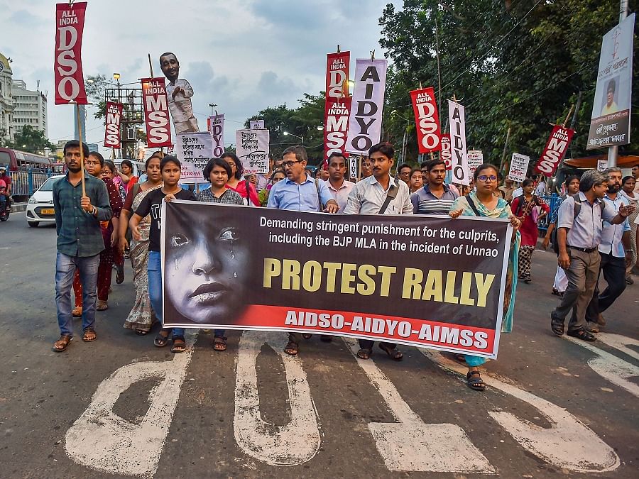 Various student organisations jointly protest against the Unnao rape incident. (PTI)