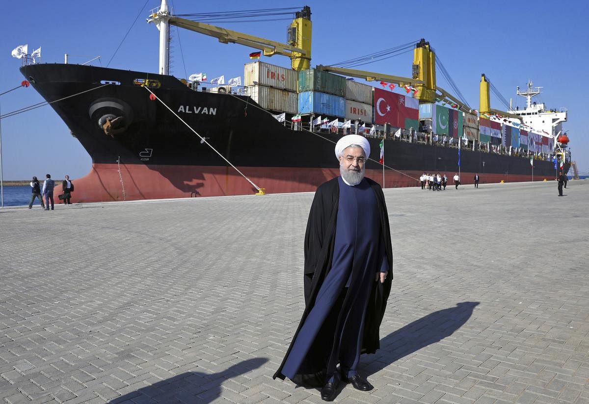 Iranian President Hassan Rouhani poses during the inauguration a newly built extension of the port of Chabahar. (AP/PTI file photo)
