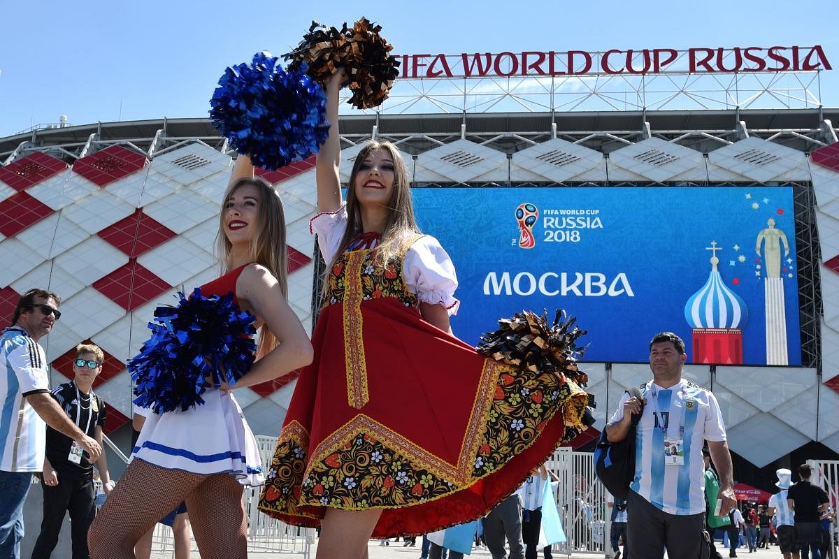 Women pose before the Russia 2018 World Cup Group D football match between Argentina and Iceland at the Spartak Stadium in Moscow. (AFP File Pic)