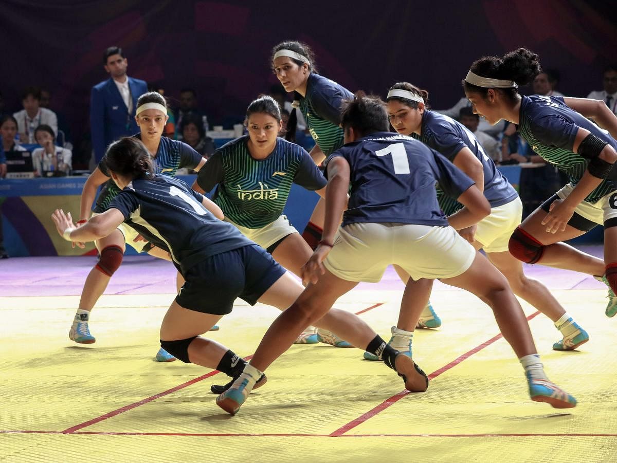 SAVING GRACE Indian women in action against Chinese Taipei during the kabaddi semifinal in Jakarta on Thursday. PTI