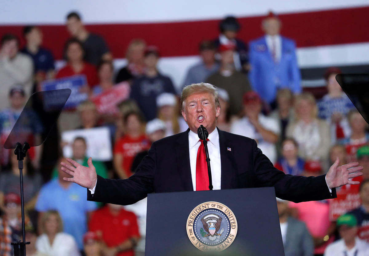US President Donald Trump holds a campaign rally in Erie, Pennsylvania, US, October 10, 2018. (REUTERS)