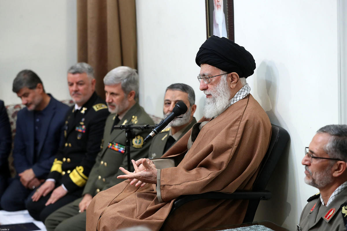 Iran's supreme leader Ayatollah Ali Khamenei with naval officers. (AFP File Photo)