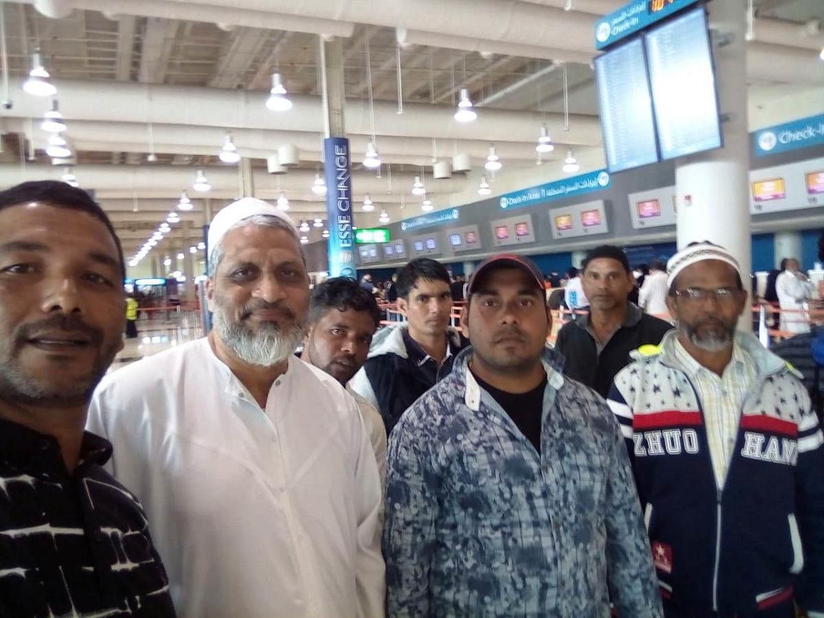 The fishermen from Bhatkal seen at the Dubai airport, en route India from Iran. DH photo