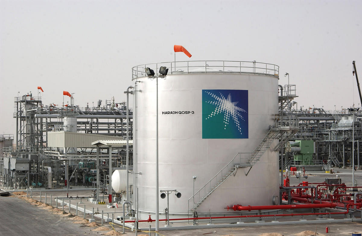 This file photo taken on March 22, 2006 shows a general view of oil tanks at a plant in Haradh, about 280 kilometres (170 miles) southwest of the eastern Saudi oil city of Dhahran, following its inauguration launching a project adding 300,000 barrels of o