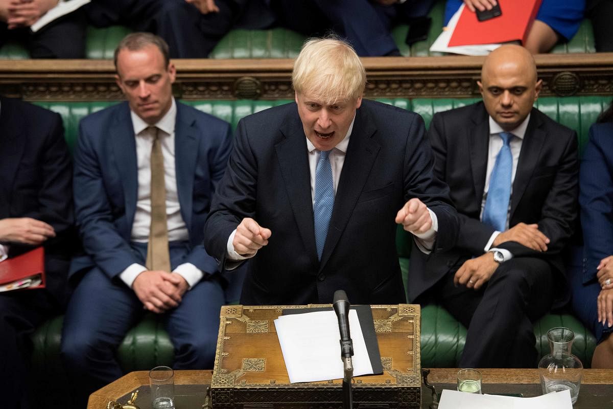 Britain's Prime Minister Boris Johnson speaking in the Houses of Parliament in central London. (AFP Photo)