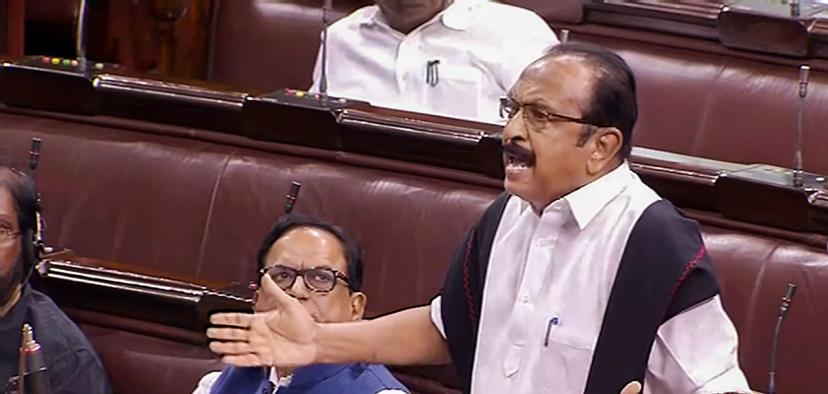 New Delhi: MDMK MP Vaiko speaks in the Rajya Sabha during the ongoing Budget Session of Parliament, in New Delhi. (PTI Photo)