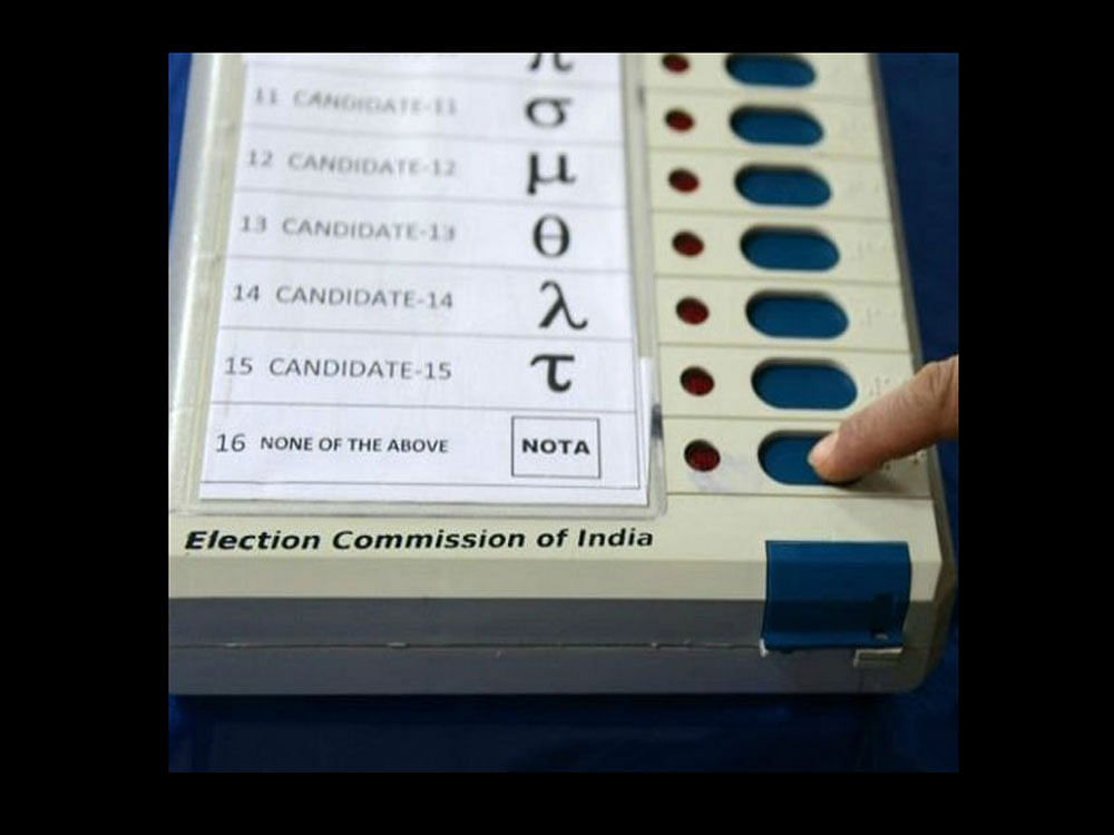 In Uttar Pradesh, where the BJP was headed for a landslide victory, the percentage of voters who opted for NOTA was 0.9 per cent. The figure stood at 0.7 per cent in Punjab while around 0.5 per cent of the people who exercised their voting right in Manipur chose NOTA. Picture courtesy Twitter